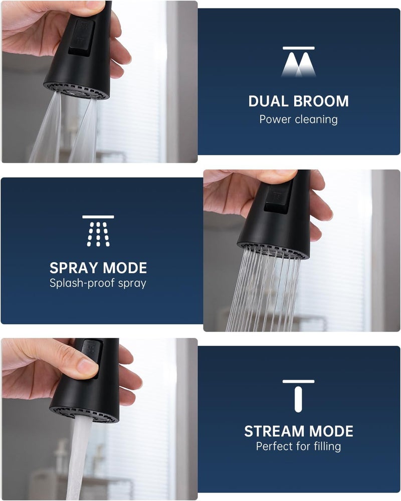 DAYONE Two Handles Kitchen Faucet with Pull Down Sprayer and Soap Dispenser, Spring Matte Black Pull Out Kitchen Sink Faucet for 3/4 Holes Sink, High Arc Stainless Steel Faucet for Kitchen Bar RV - Image 5